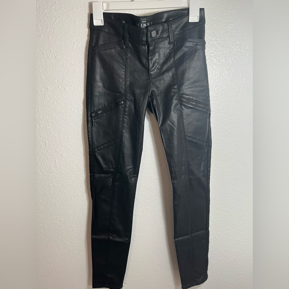 WHBM Black Faux Leather Skinny Pants with Zipper Details